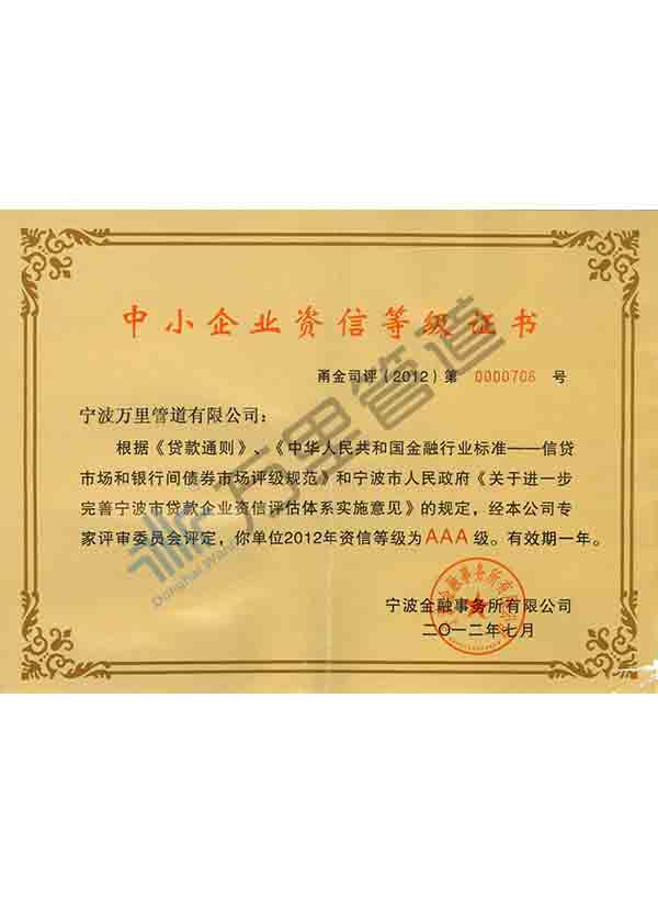 AAA credit rating certificate 2012